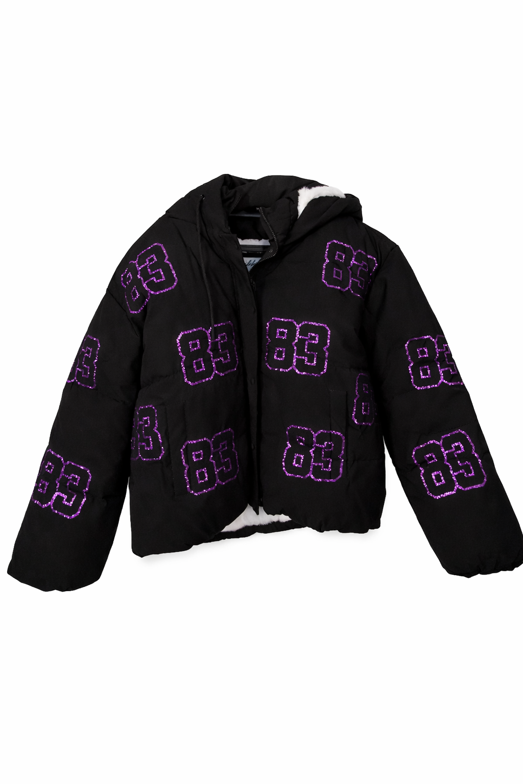 Glitter Number Outline Design on Puffer Jakcet