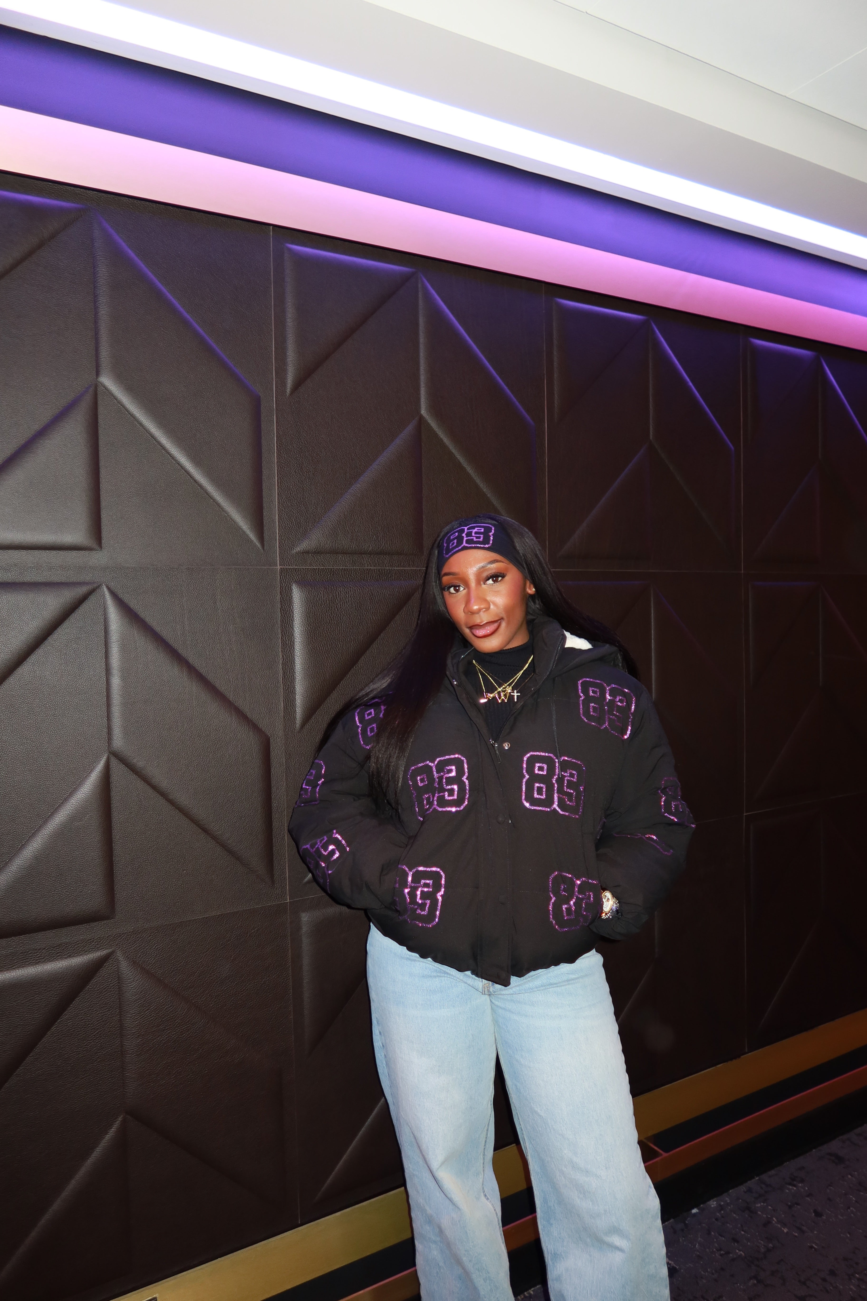 Glitter Number Outline Design on Puffer Jakcet