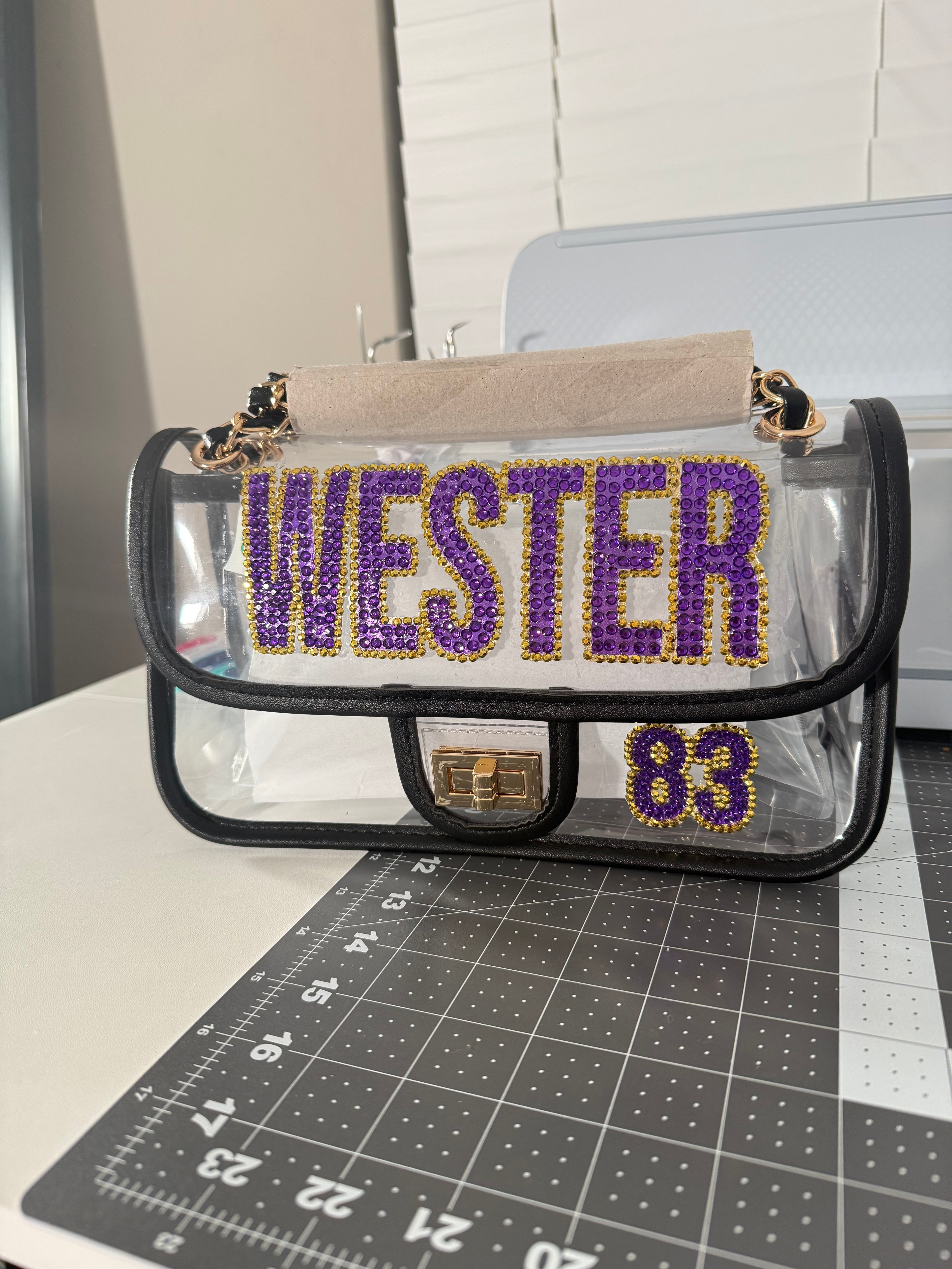 Full Rhinestoned Name & Number Purse